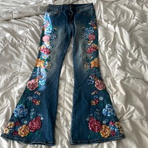 Free People x Driftwood Farrah flared embroidered jeans size 26 short